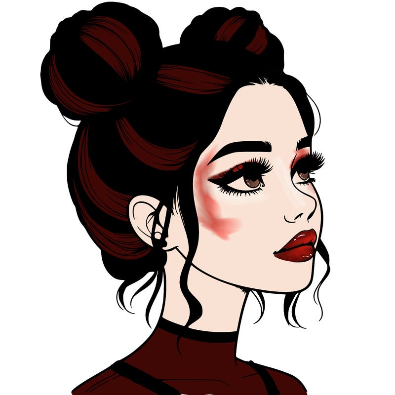 realistic girl with buns on the top of her head