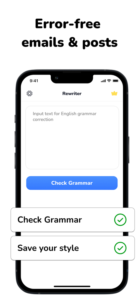 Rewrite: Sentence Corrector - Interfaz de la aplicación Rewrite para la corrección de gramática inglesa sin errores en dispositivos móviles