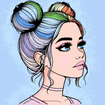 realistic girl with buns on the top of her head