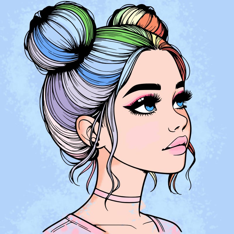 realistic girl with buns on the top of her head