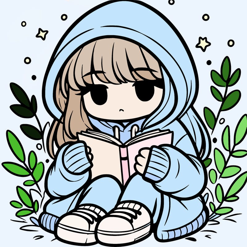 girl in oversized hoodie reading a book