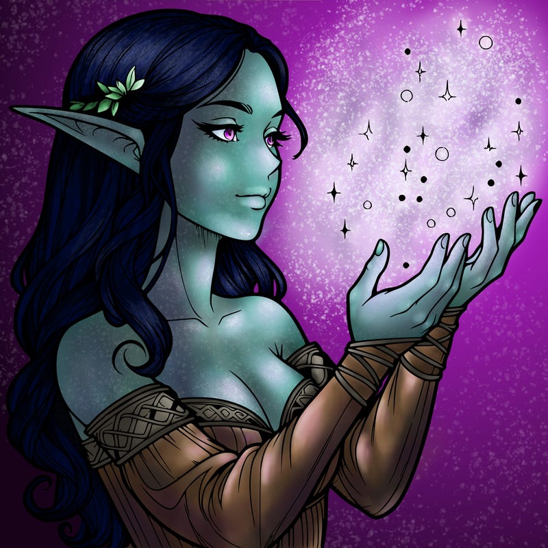 realistic elf girl doing magic