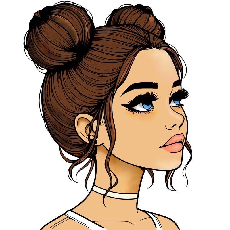 realistic girl with buns on the top of her head