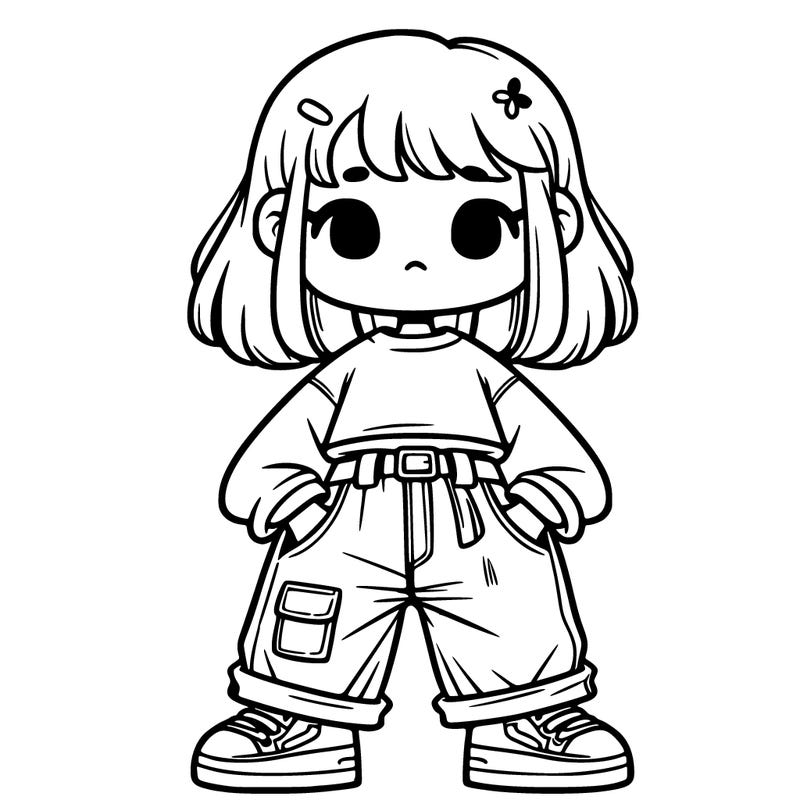 “girl, baggy shirt with jeans”