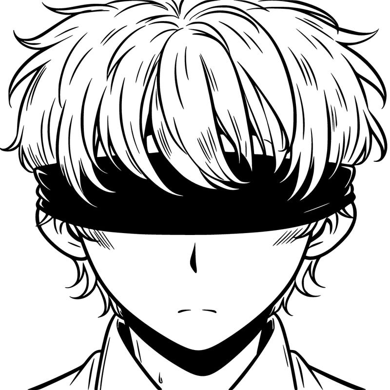 white haired man blindfolded