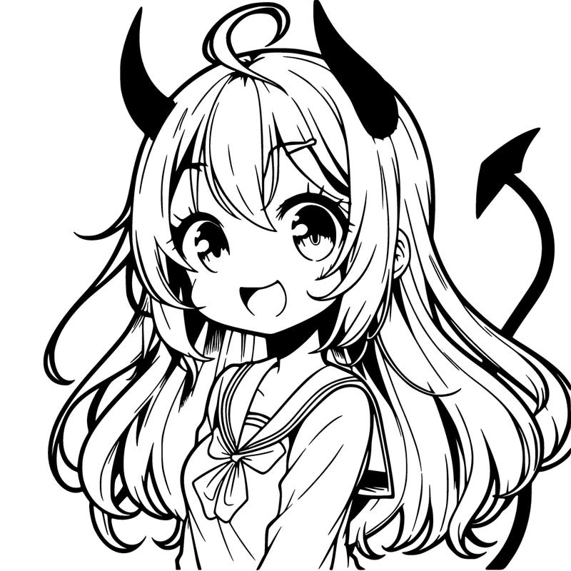 anime girl with devil horns and tail