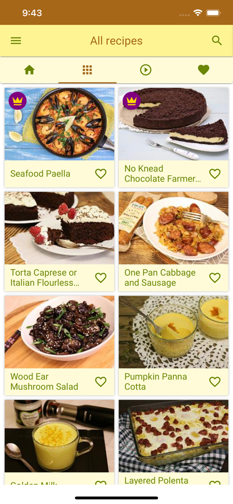 A collection of diverse recipes displayed in the LaLena app grid view