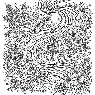 Immerse yourself in a magical fusion of nature's spectacle and heartfelt affection with this unique coloring page. Featuring an ethereal blue aurora embraced by lush floral arrangements, it's a perfect tribute to Mother's Day.