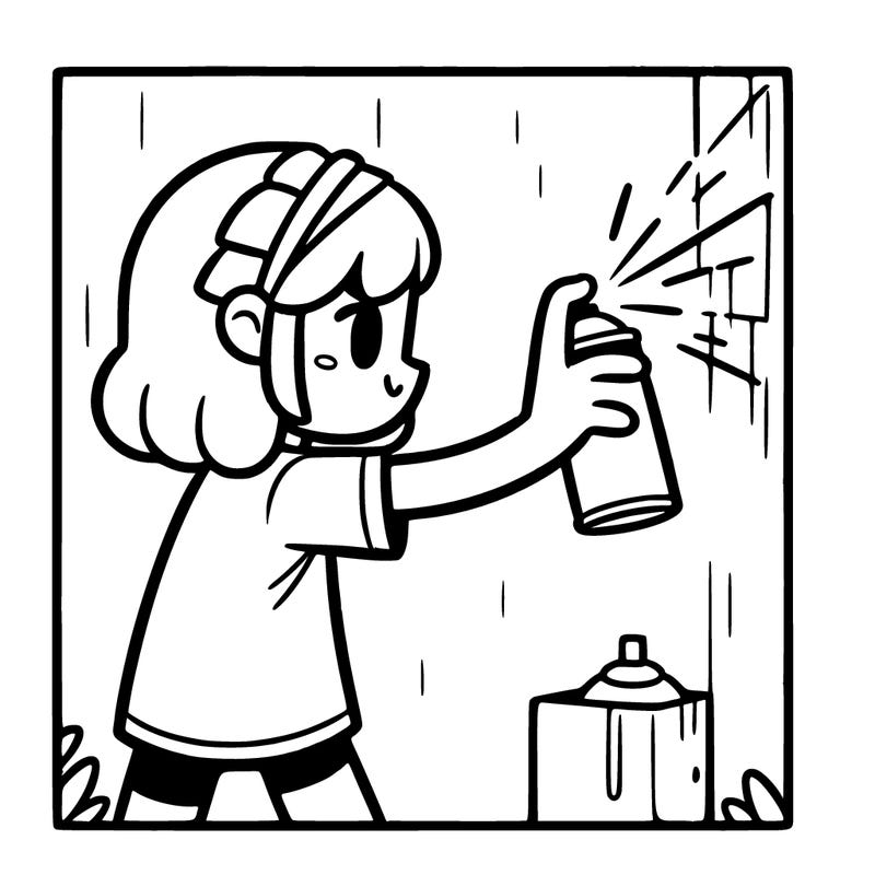 a girl spray panting a wall