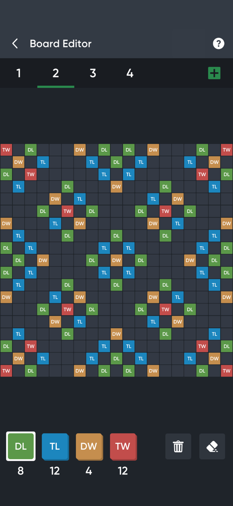 Word Master - Classic - Interface de l'éditeur de plateau de Word Master Classic permettant de créer des grilles de jeu personnalisées avec des tuiles bonus
