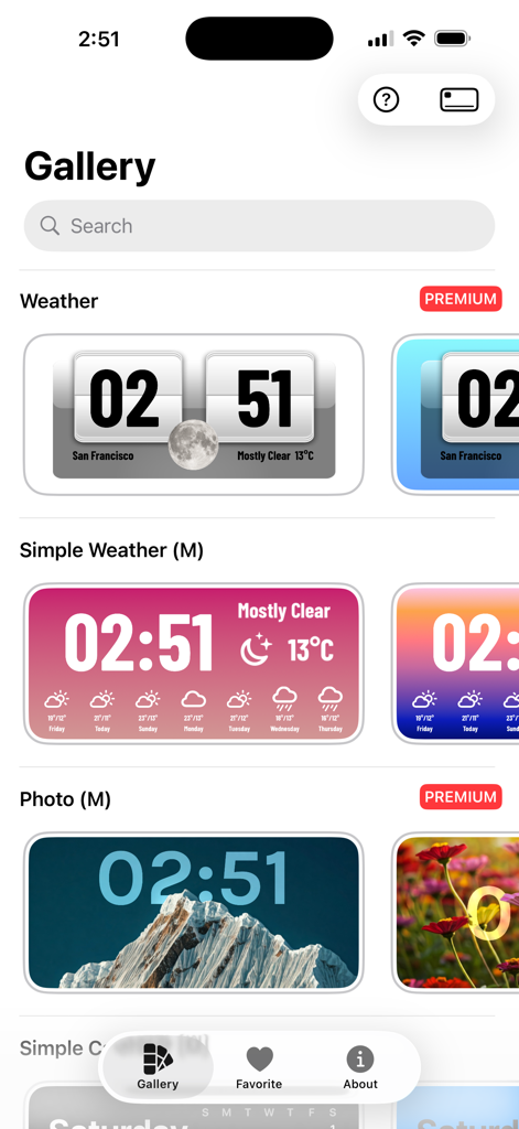 Clock Widget+ - Clock Widget Plus app gallery showing various aesthetic digital clock and weather widget designs
