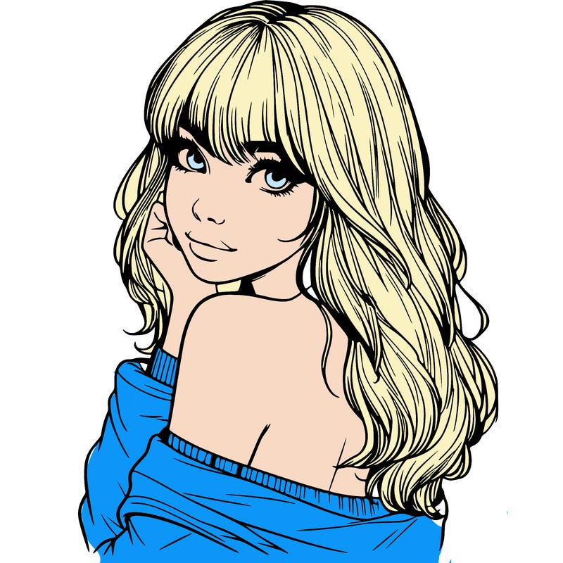 realistic girl with bangs looking over her shoulder