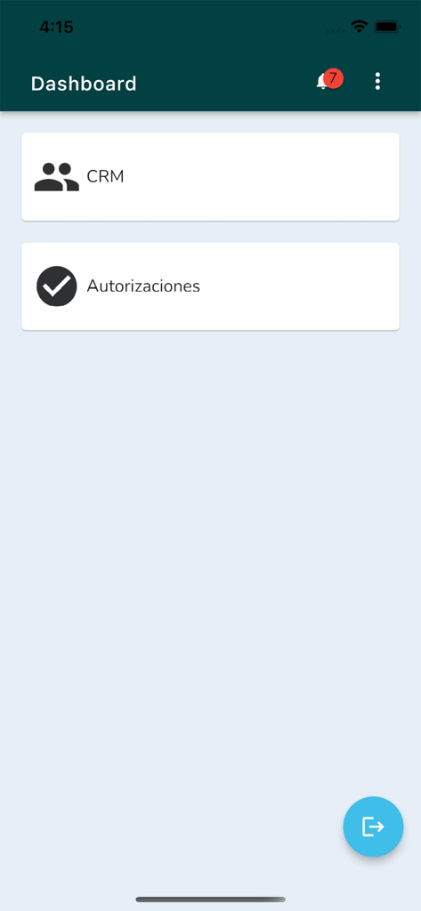 CAPI App - CAPI App mobile dashboard showing CRM and authorizations menu for real estate project management.