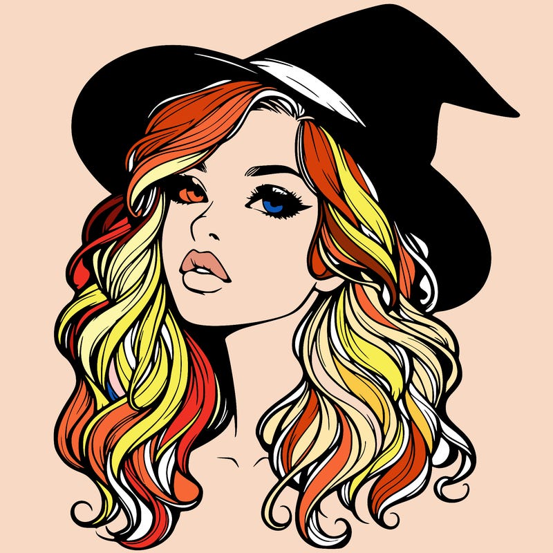 realistic witch girl with wavy hair and lips