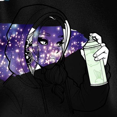 a realistic girl, spray painting