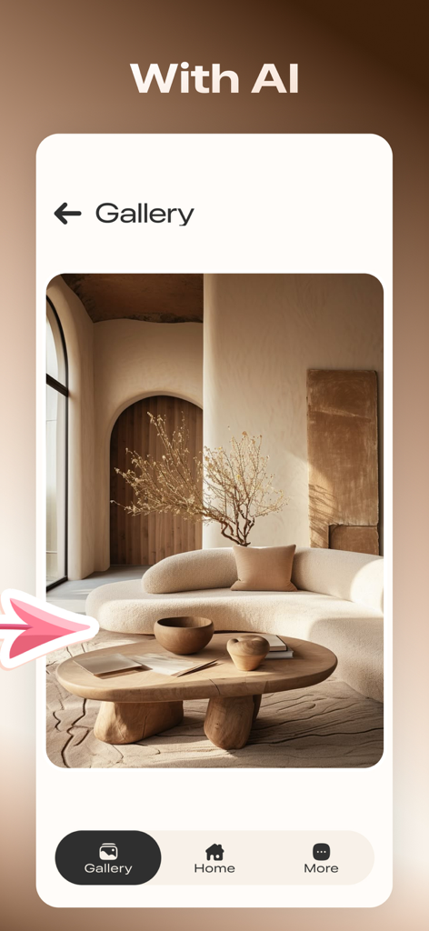 Hestior Interior AI Architect - Hestior app gallery displaying an AI generated minimalist living room