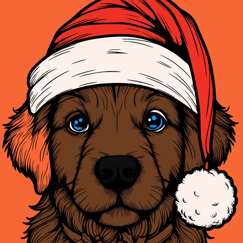 realistic dog with a christmas hat