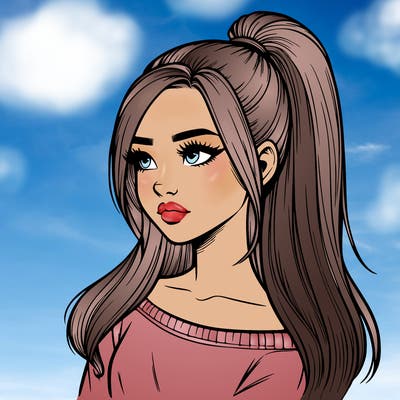 realistic girl with a high ponytail