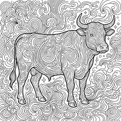 Immerse yourself in a vibrant world of imagination with this unique beef cattle coloring page. Featuring an intricate psychedelic design, this template promises hours of engaging artistic exploration.