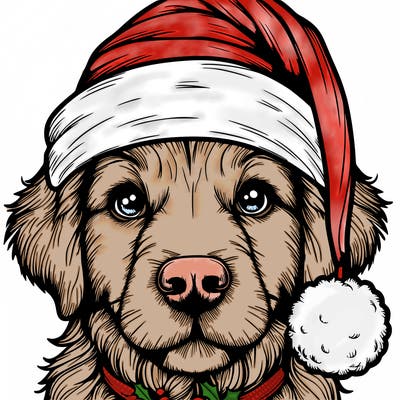 realistic dog with a christmas hat