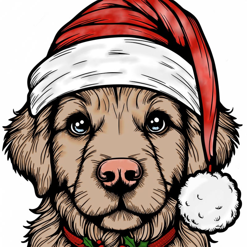 realistic dog with a christmas hat