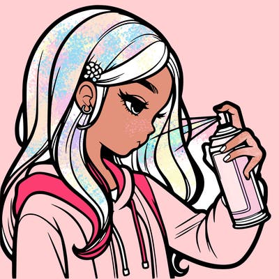 a realistic girl spray painting