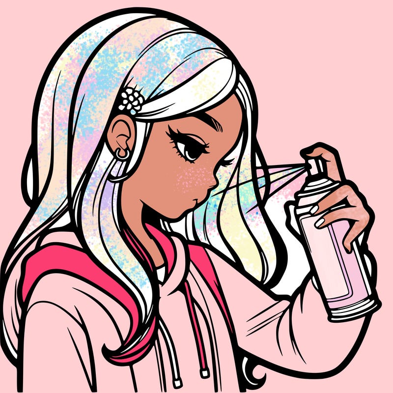 a realistic girl spray painting