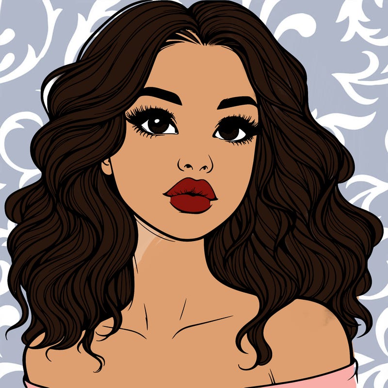 realistic girl with wavy hair and lips