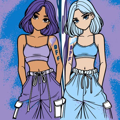 two girls with crop top with baggy pants