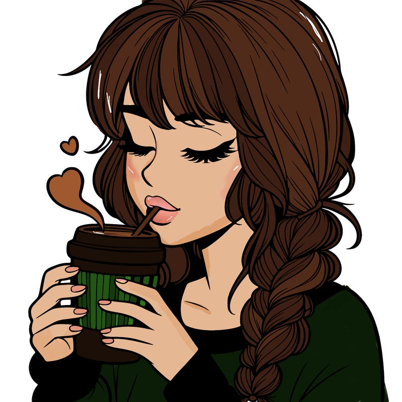 realistic girl drinking coffee