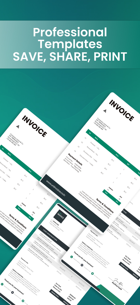 Plantillas de facturas profesionales en la aplicación móvil Uni Invoice