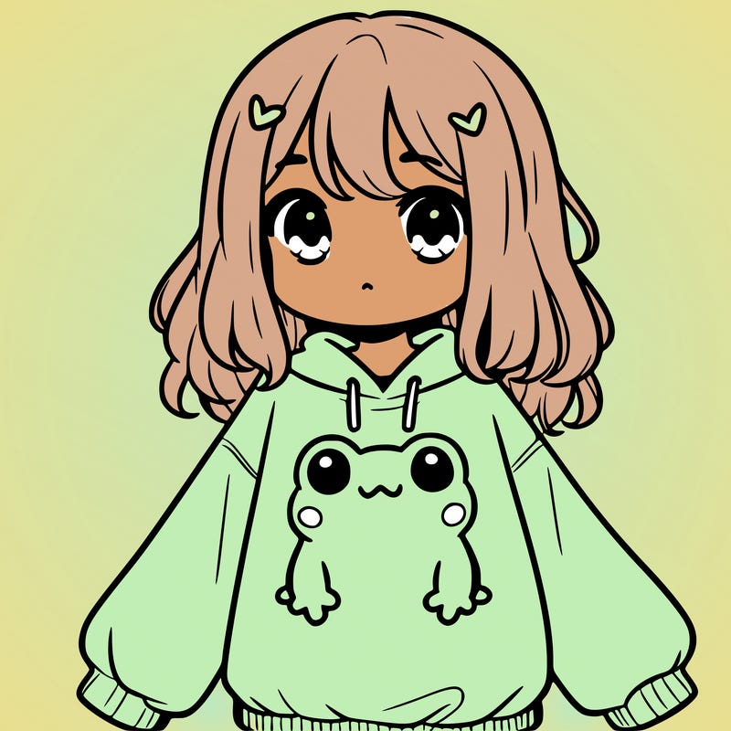 girl wearing frogging sweatshirt