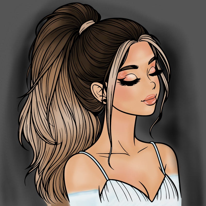 realistic girl with a high ponytail