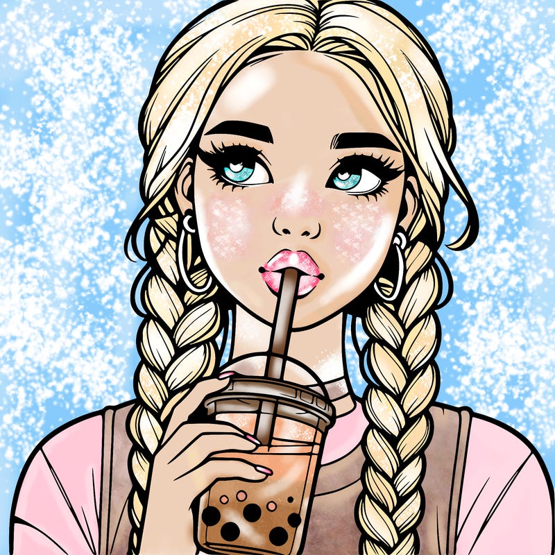 realistic girl with braided hair drinking boba