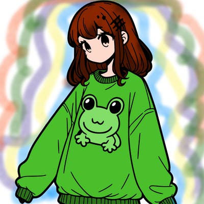 girl wearing frogging sweatshirt