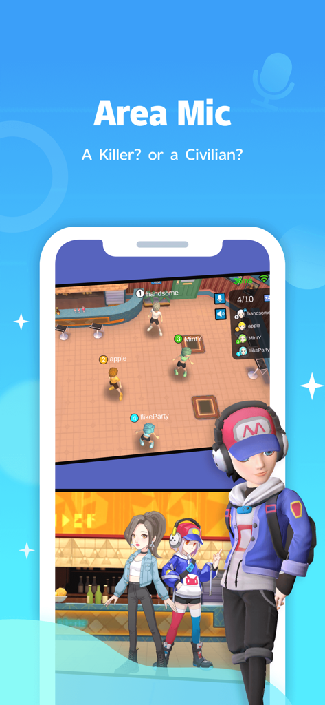 WeParty - Voice Party Gaming - WeParty app screenshot displaying the proximity voice chat system and 3D avatars in a social gaming environment