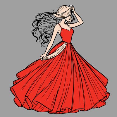 realistic woman with dress flowing in the wind