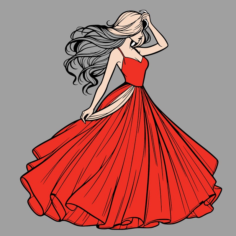 realistic woman with dress flowing in the wind
