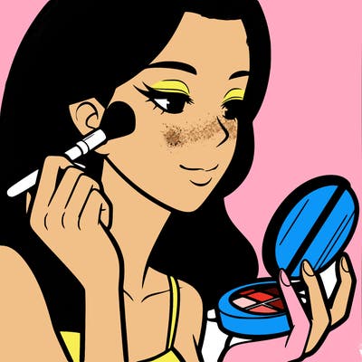 little girl putting on makeup