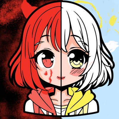 animated girl half anime