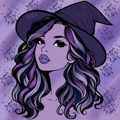 realistic witch girl with wavy hair and lips