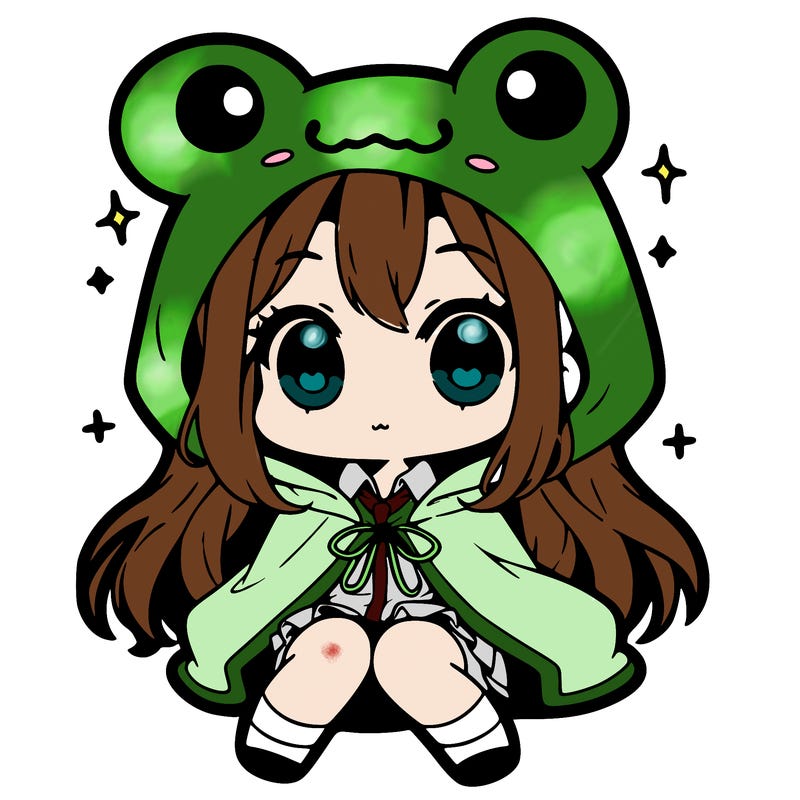 chibi girl with frog hoodie