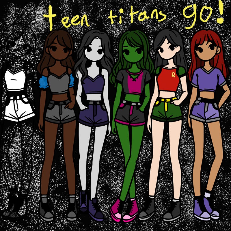 a group of girls wearing crop tops and shorts
