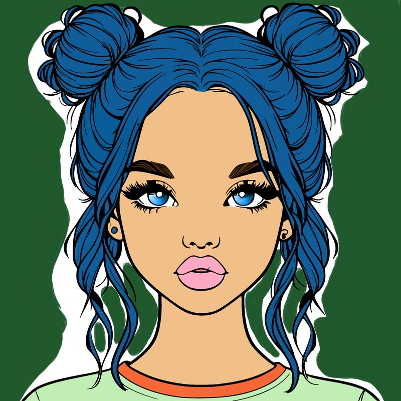 realistic girl with two buns in hair and lips