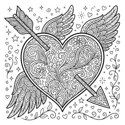 Dive into the world of intricate designs with this beautiful Cupid's Heart coloring page, designed specifically for adults. Experience mindful coloring as you bring this symbol of love to life with your chosen hues.
