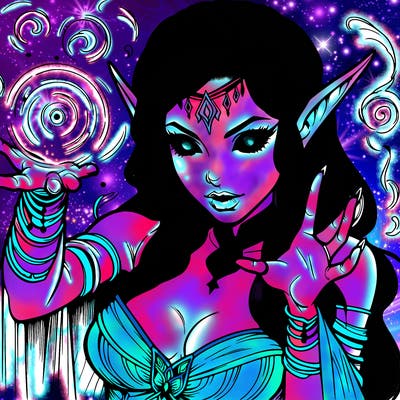 realistic scary beautiful elf sorceress casting spell