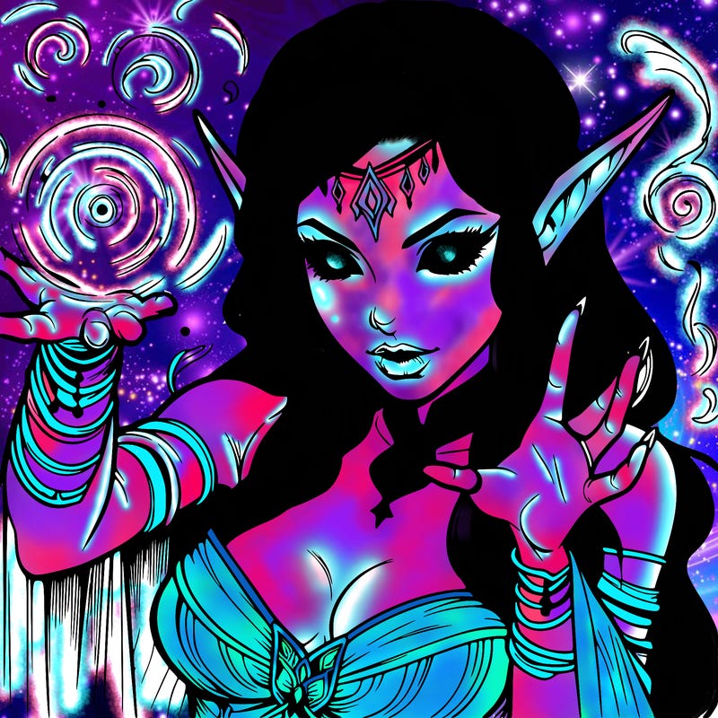 realistic scary beautiful elf sorceress casting spell