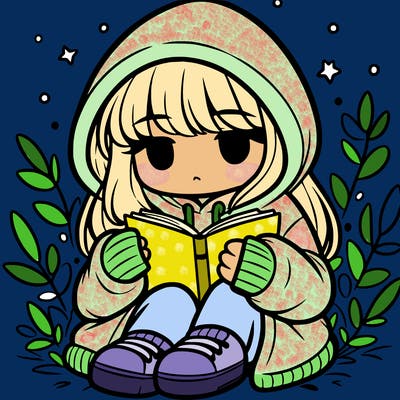 girl in oversized hoodie reading a book