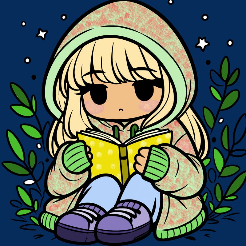 girl in oversized hoodie reading a book