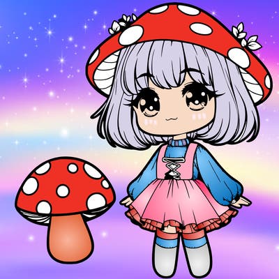 realistic girl wearing cute mushroom outfit